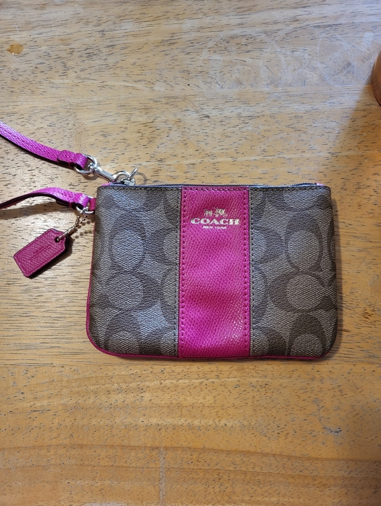 Coach Handbags - COACH Pink Accent Signature Canvas Wristlet
